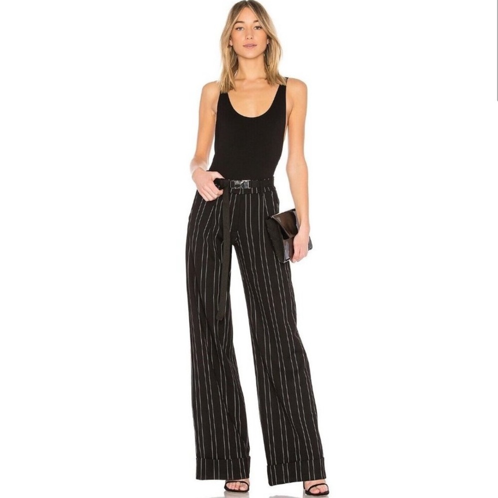 I.Am.Gia Pants Black White Mira Striped Wide Leg High Rise Zip Back Pock…